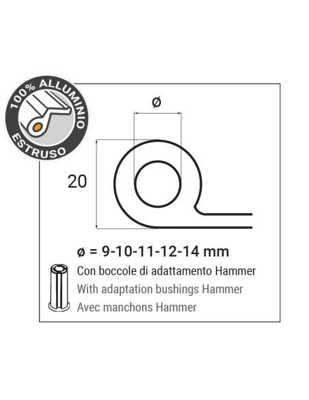 2081 - Noeud charnière ambidextre, système H2S - A   17 mm (4ème trou) - Déport   26 mm - Lames longues