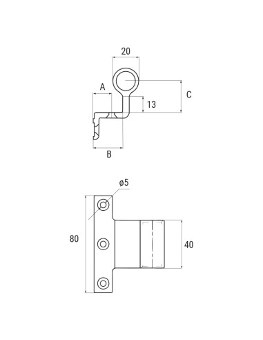 2082 - Flap hinge right/left side H2S System - A   15 mm (4th hole) - Offset   26 mm