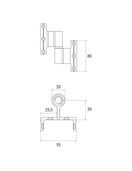 2083SX - Hinge left side for third casement, adjustable - H2S System