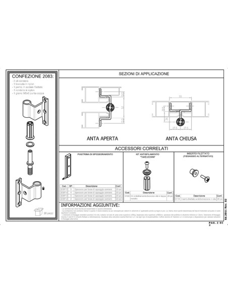 2083SX - Charnière pour troisième vantail gauche réglage vertical - H2S