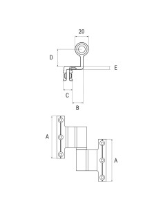 2084D - Hinge right/left side, stainless steel pin - H2S System - A   40 mm - C   11 mm (Gap) 2