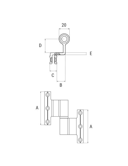 2084D - Hinge right/left side, stainless steel pin - H2S System - A   40 mm - C   11 mm (Gap)