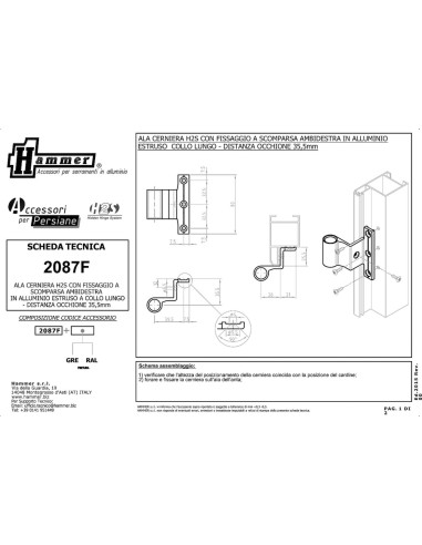 2087F - Noeud charnière ambidextre, système H2S - A   12 mm (4ème trou) - Déport   26 mm