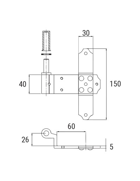 2126ECC - Internal pivot with decentrated stainless steel pin