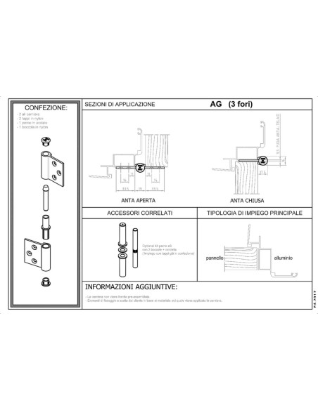 AG - Charnière pour portes d'intérieur en aluminium/bois, 3+3 trous