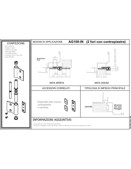AG100-IN - Hinge for indoor aluminium/wood doors for medium-heavy use - Frame with groove