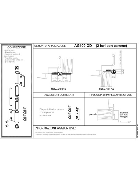 AG100-OD - Hinge for indoor aluminium/wood doors for medium-heavy use - Frame with groove