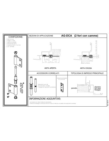 AG-DCA - Hinge for indoor aluminium/wood doors - Frame with groove