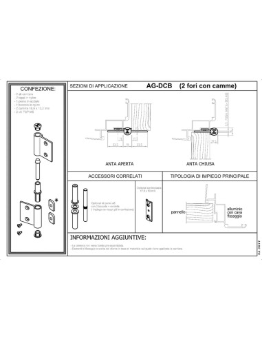 AG-DCB - Hinge for indoor aluminium/wood doors - Frame with groove