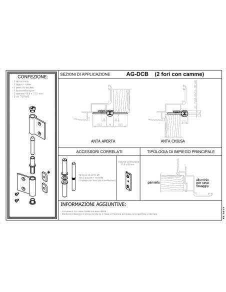 AG-DCB - Hinge for indoor aluminium/wood doors - Frame with groove