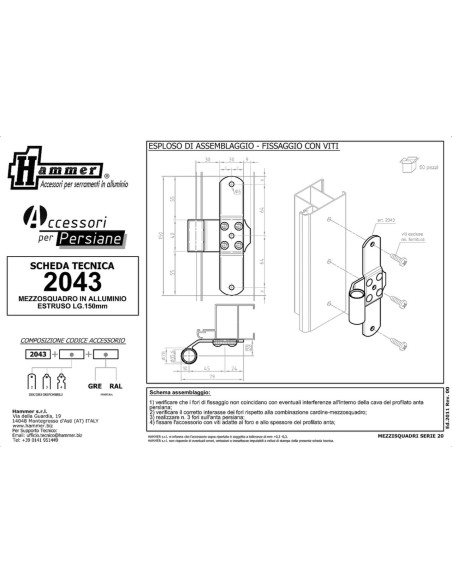 2043 - Bandella a T Serie 20 - I   45 mm Collo   20 mm