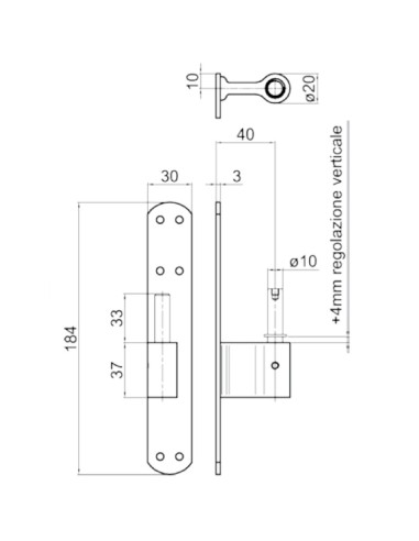 2140RVSX - Plate mounted left pivot 30 x 03 mm - Offset   40 mm