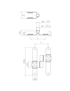 3A45DX - Cerniera terza anta destra  I   90 mm Collo 20 mm 2