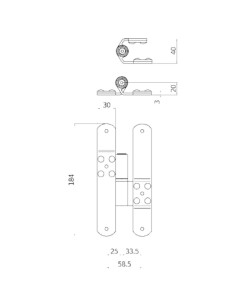 3A58SX - Cerniera terza anta sinistra I   58,5mm Collo 20mm 2