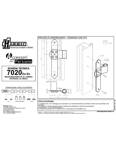 7020SX - Bandella mezzo squadro sinistro Serie 70 I   48 mm