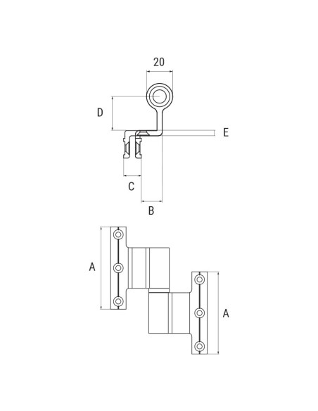 2084 - Hinge right/left side, stainless steel pin - H2S System - A   80 mm - C   13,5 mm (Gap)