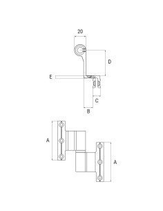 2087 - Charnière ambidextre avec pivot en acier inox - Système H2S - A   80 mm - C   11,5 mm (Jeu) 2
