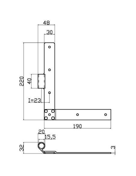 L4021DX - Équerre de volet droit - Série 40 - I   23 mm - Déport   22 mm.