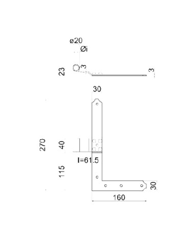 L7024DX - Équerre de volet droit - Série 70 - I   61,5 mm