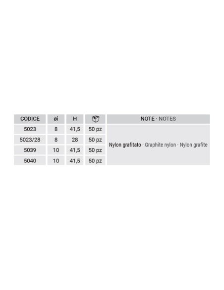5023 - Douille d'adaptation en nylon noir - sans trou - ø int. 8 mm - H 41,5 mm