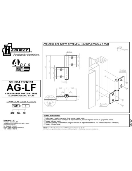 AG-LF - Cerniera porte interne alluminio/legno con 2 fori