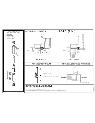 AG-LF - Charnière pour portes d'intérieur en aluminium/bois, 2 trous