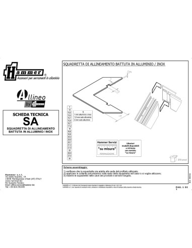 SA0205-1 - Squadretta di allineamento battuta 20,5 mm x 1 mm