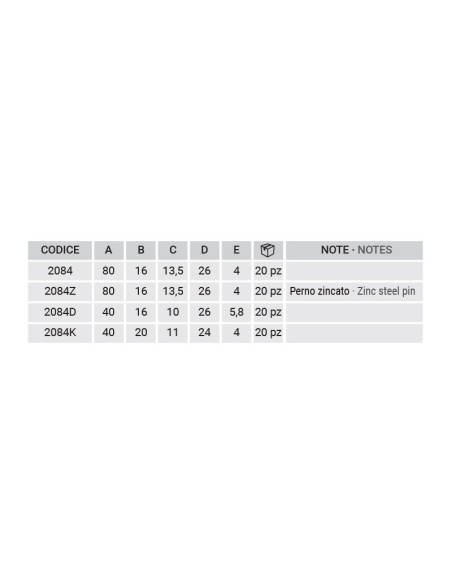 2084 - Charnière ambidextre H2S avec pivot en acier inox - A   80 mm - C   13,5 mm (Jeu)