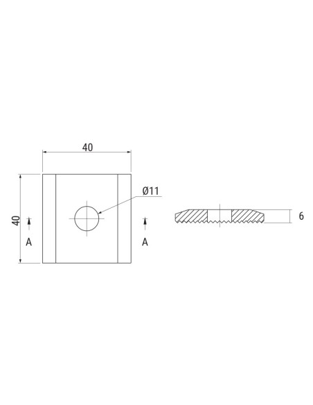 1062 - ROSETTA 40X40 mm con FORO 11 mm ALLUMINIO GREZZO