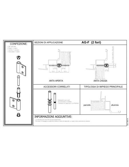 AG-F - Charnière pour portes d’intérieur en aluminium/bois, 2 trous