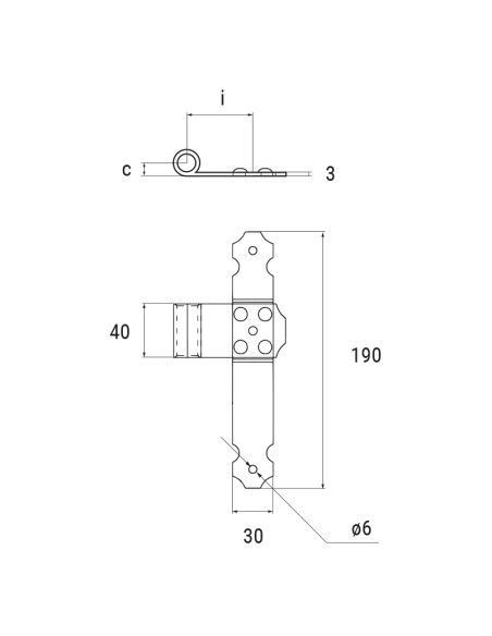 7024SX - Middle shutter hinge left side - I 61,5 mm - Offset 23 mm