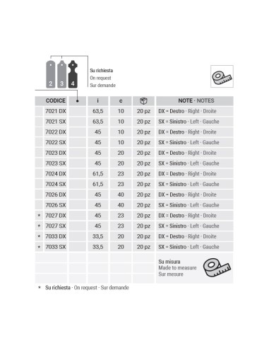 7026DX - Bandella mezzo squadro destro I  45 Collo 40 mm