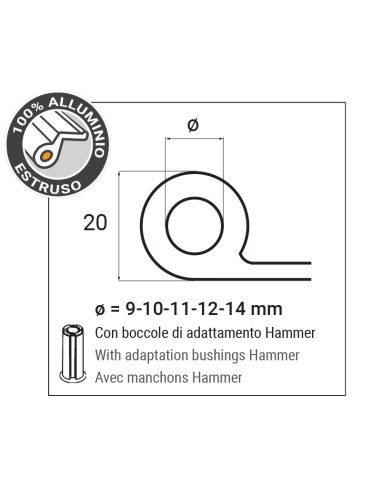 2081 - Noeud charnière ambidextre, système H2S - A   17 mm (4ème trou) - Déport   26 mm - Lames longues