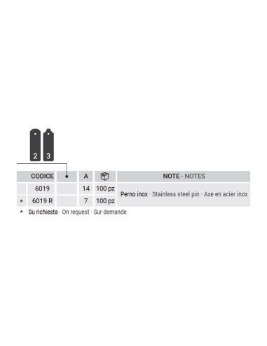 6019 - Hinge for opening hatches, stainless steel pin, 14 mm overlap