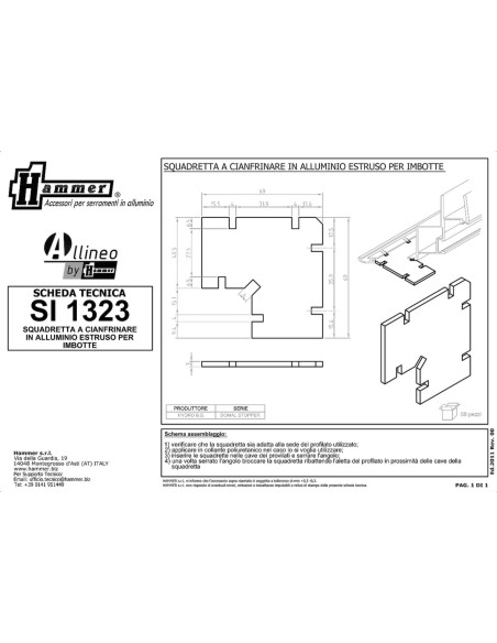 SI1323 - Équerre pour alignement des intrados en aluminium extrudé - 40,5 mm